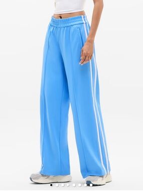 Athletes Wide-Leg Track Pants in Light Blue with White Side Stripes